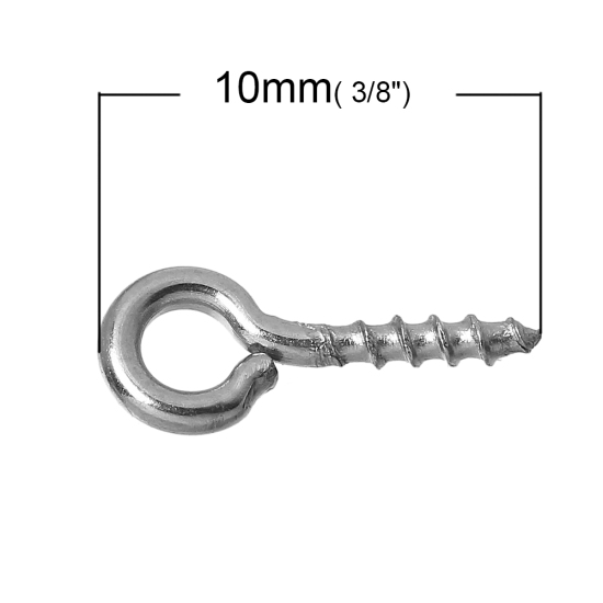 Picture of 304 Stainless Steel Screw Eye Bails Top Drilled Silver Tone 10mm( 3/8") x 4mm( 1/8"), 100 PCs