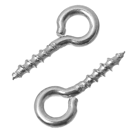 Picture of 304 Stainless Steel Screw Eye Bails Top Drilled Silver Tone 10mm( 3/8") x 4mm( 1/8"), 100 PCs