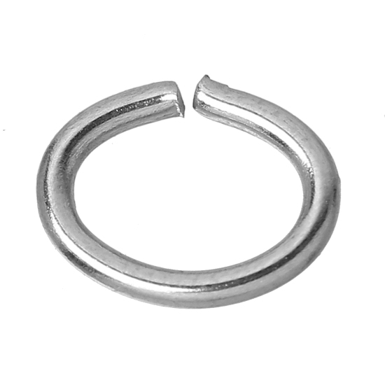 Picture of Stainless Steel Open Jump Rings Oval Silver Tone 8.0mm( 3/8") x 6.0mm( 2/8"), 200 PCs