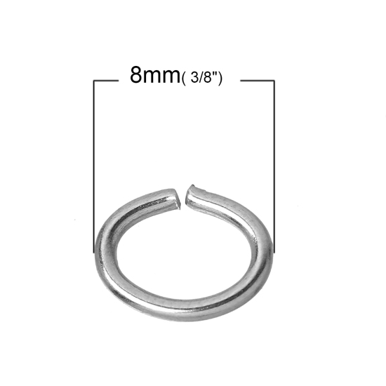 Picture of Stainless Steel Open Jump Rings Oval Silver Tone 8.0mm( 3/8") x 6.0mm( 2/8"), 200 PCs