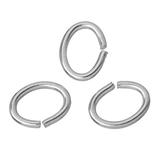 Picture of Stainless Steel Open Jump Rings Oval Silver Tone 8.0mm( 3/8") x 6.0mm( 2/8"), 200 PCs