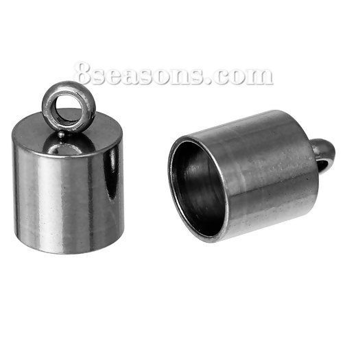 Picture of Stainless Steel Necklace Cord End Tips Cylinder Silver Tone (Fits 6mm Cord) 10mm x7mm( 3/8" x 2/8"), 20 PCs