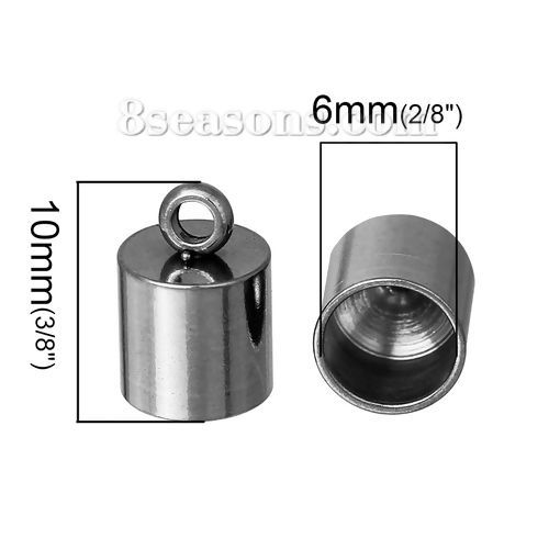 Picture of Stainless Steel Necklace Cord End Tips Cylinder Silver Tone (Fits 6mm Cord) 10mm x7mm( 3/8" x 2/8"), 20 PCs