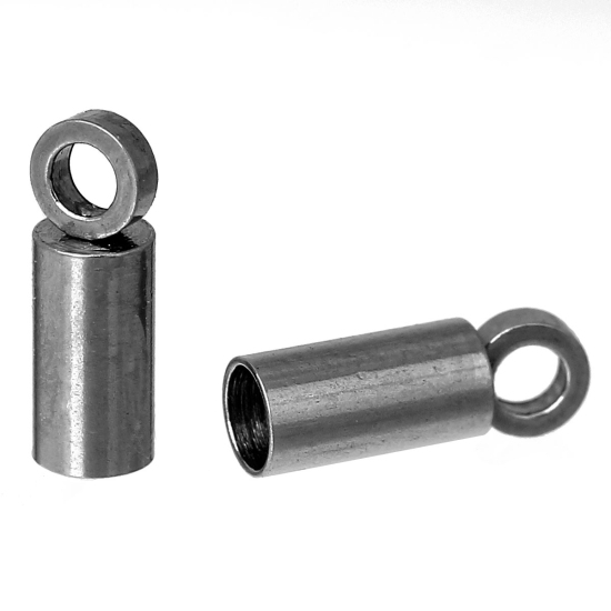 Bild von 304 Edelstahl Endkappen Zylinder Silberfarbe (Für 2mm Schnur) 8mm x 2.5mm, 30 Stück
