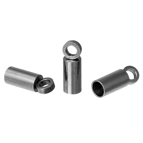 Bild von 304 Edelstahl Endkappen Zylinder Silberfarbe (Für 2mm Schnur) 8mm x 2.5mm, 30 Stück