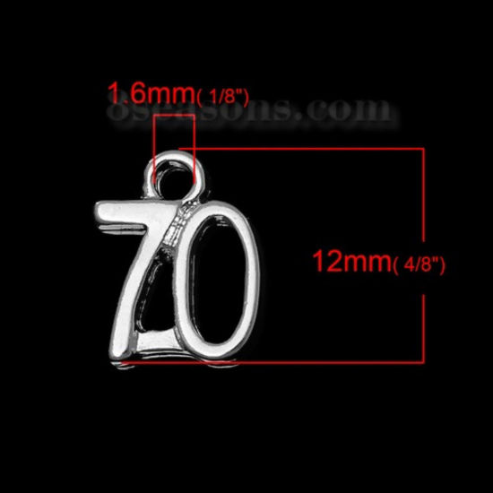 Immagine di Lega di Zinco Charm Ciondoli Numero Argento Placcato Lettere Scolpito " 70 " 12mm x 10mm , 20 Pz