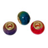 Picture of Glass European Style Large Hole Charm Beads Drum At Random Mixed Multicolor Gold Plated Core About 15mm x 11mm, Hole: Approx 5mm, 10 PCs