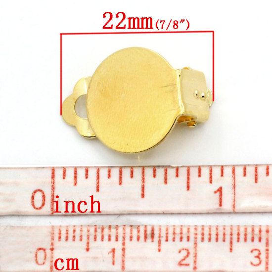 Picture of Alloy Clip On Earring Findings with Pad for Gluing Round Gold Plated (Fits 15mm Dia) 22mm( 7/8") x 15mm( 5/8"), 20 PCs