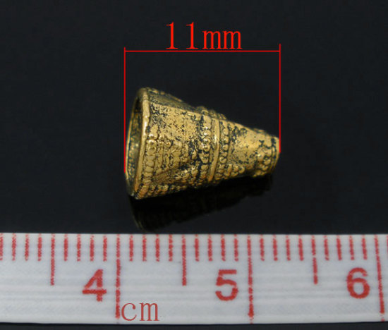 Immagine di Lega di Zinco Separatori Perline Cono Oro Antico Modello Disegno Circa 11.0mm x 9.0mm, Foro:Circa 1.7mm, 60 Pz