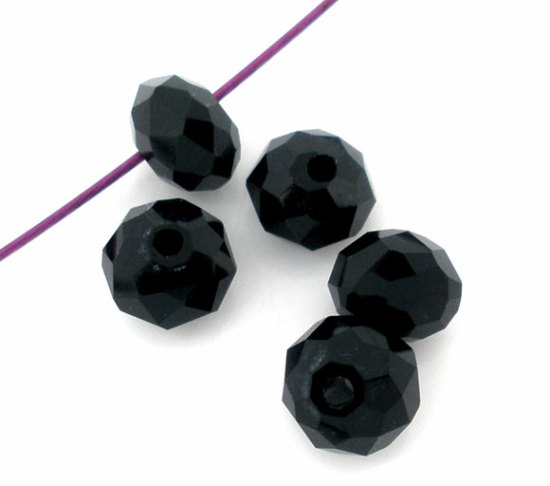 Picture of Crystal Glass Loose Beads Round Black Faceted About 4mm Dia, Hole: Approx 0.8mm, 200 PCs