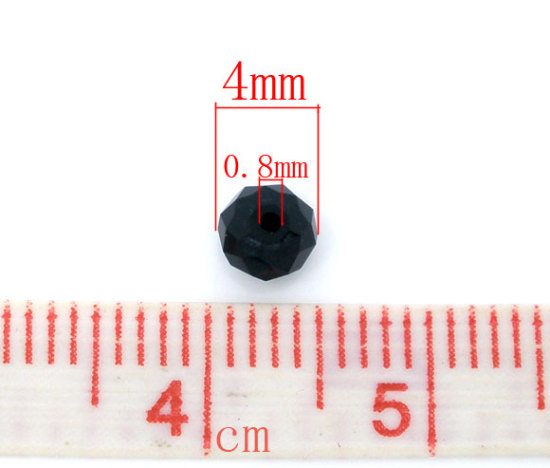 Picture of Crystal Glass Loose Beads Round Black Faceted About 4mm Dia, Hole: Approx 0.8mm, 200 PCs