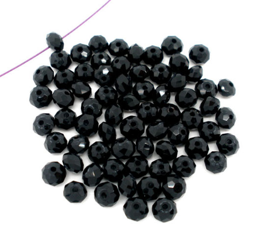 Image de Perles Cristales en Verre Plat-Rond Noir à Facettes 4mm Dia, Taille de Trou: 0.8mm, 200 Pcs