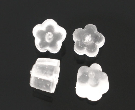 Изображение Заглушки для Серёжек Цветок Резина 4mm x 4mm Белые, Проданные1000 шт