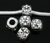 Picture of 10 PCs Zinc Based Alloy European Style Large Hole Charm Beads Antique Silver Color Round Flower Light Pink Rhinestone 10mm Dia., Hole: Approx 4.5mm