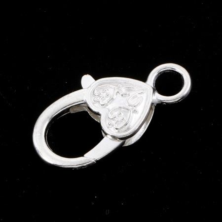 Corchete de la Langosta Aleación del Metal Del Zinc,Argentado,Corazón 25mm x 13mm, 10 Unidades