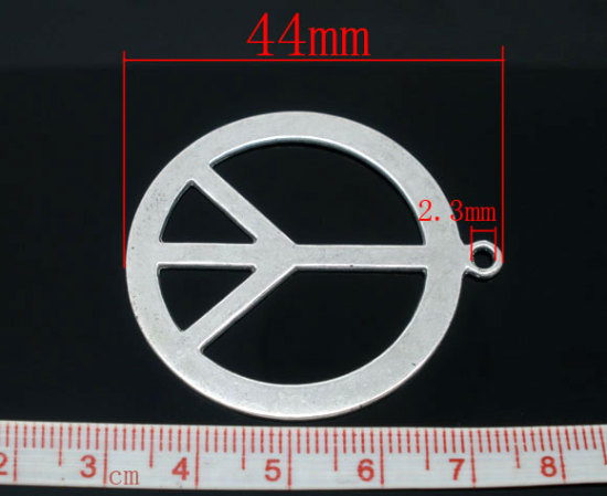 Picture of 10 Antique Silver Color Peace Sign Charm Pendants 44x40mm Findings