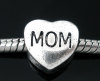 Picture of 20 PCs Zinc Based Alloy Mother's Day European Style Large Hole Charm Beads Antique Silver Color Heart Message " Mom " 11mm x 11mm, Hole: Approx 4.5mm