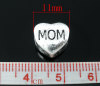 Picture of 20 PCs Zinc Based Alloy Mother's Day European Style Large Hole Charm Beads Antique Silver Color Heart Message " Mom " 11mm x 11mm, Hole: Approx 4.5mm