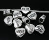 Picture of 20 PCs Zinc Based Alloy Mother's Day European Style Large Hole Charm Beads Antique Silver Color Heart Message " Mom " 11mm x 11mm, Hole: Approx 4.5mm