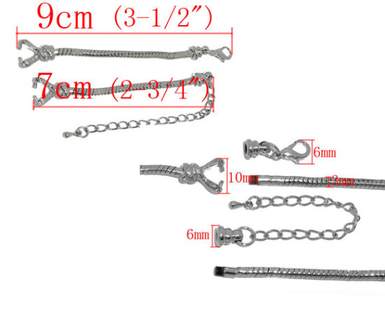 Picture of Copper Watch Chain For Watch Face Silver Tone 8cm(3 1/8") 9cm(3 1/2") long, 2 Sets