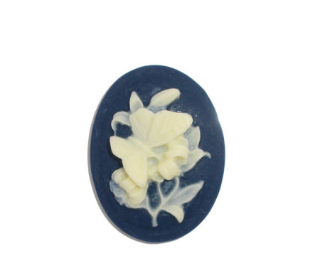 Image de Cabochon Camée en Résine Ovale Gris Fleurs 31mm x 24mm - 29mm x 22mm, 10 Pcs