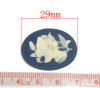 Picture of Resin Cabochon Cameo Oval Ivory & Deep Blue Flower Butterfly 31mm x 24mm(1 2/8" x1") - 29mm x22mm(1 1/8" x 7/8"), 10 PCs