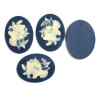 Picture of Resin Cabochon Cameo Oval Ivory & Deep Blue Flower Butterfly 31mm x 24mm(1 2/8" x1") - 29mm x22mm(1 1/8" x 7/8"), 10 PCs