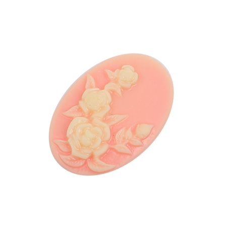 Picture of Resin Cabochon Cameo Oval Peachy Beige Rose Flower Pattern 35mm x 26mm, 10 PCs