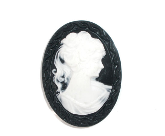Picture of Resin Cabochon Cameo Oval Black & White Beauty Lady 40mm(1 5/8") x 30mm(1 1/8"), 10 PCs