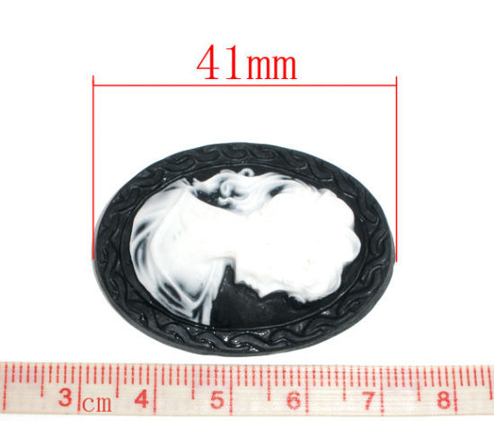 Picture of Resin Cabochon Cameo Oval Black & White Beauty Lady 40mm(1 5/8") x 30mm(1 1/8"), 10 PCs