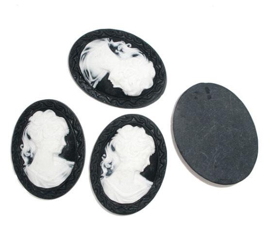 Image de Cabochon Camée en Résine Ovale Noir Portrait de Beauté 40mm x 30mm, 10 Pcs