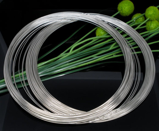Picture of Steel Wire Beading Wire Bracelets Components Silver Tone 0.7mm, 14cm(5 4/8") Dia, 20 Loops