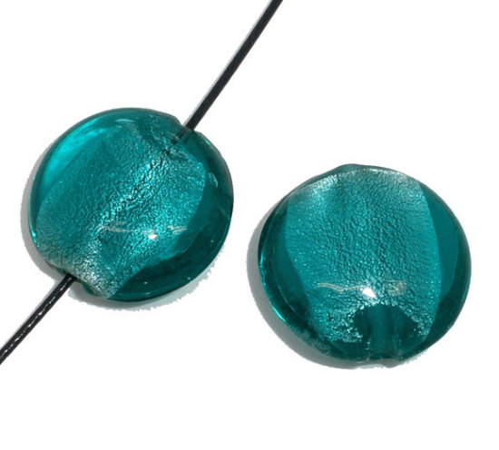 Image de Perles en Lampwork Rond Cyan Feuille d'Etain 20mm Dia, Taille de Trou: 1.5mm, 20 PCs