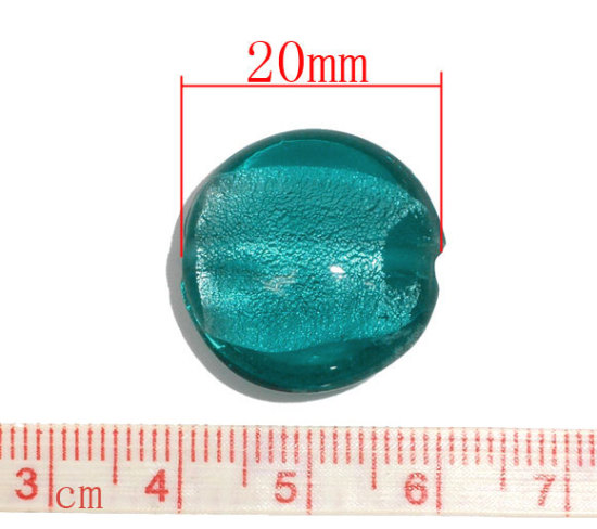 Image de Perles en Lampwork Rond Cyan Feuille d'Etain 20mm Dia, Taille de Trou: 1.5mm, 20 PCs