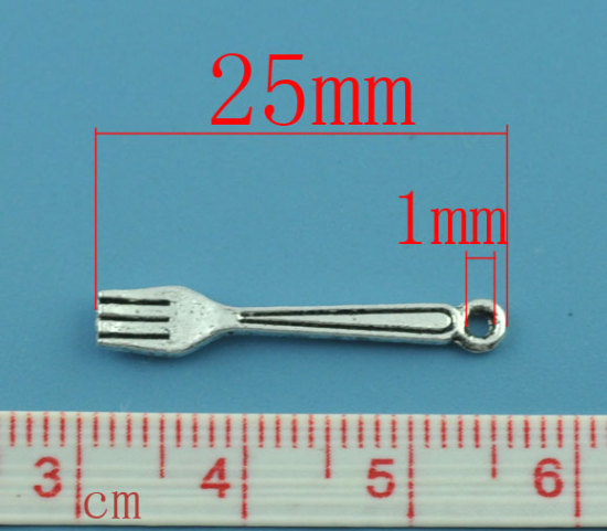 Picture of Zinc Based Alloy 3D Charm Pendants Fork Tableware Antique Silver Color 25mm x5mm(1" x 2/8"), 100 PCs