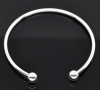 Picture of Copper European Style Open Cuff Charm Bangles Bracelets Silver Plated W/ Ball 18cm long, 4 PCs