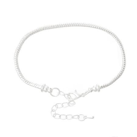 Copper European Style Snake Chain Charm Bracelets Silver Plated W/ Lobster Claw Clasp And Extender Chain 19cm long, 4 PCs