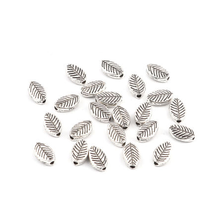 Zinc Based Alloy Spacer Beads Leaf Antique Silver Color About 9mm x 6mm, Hole: Approx 1.6mm, 200 PCs
