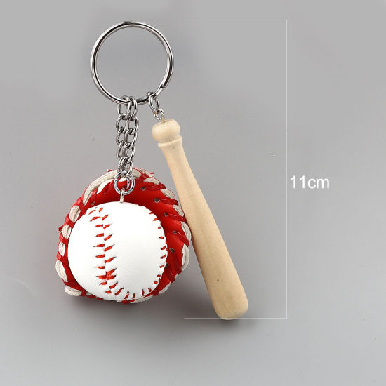 Bild von PU & Holz Schlüsselkette & Schlüsselring Rot Baseballschläger Handschuh 11cm, 1 Stück