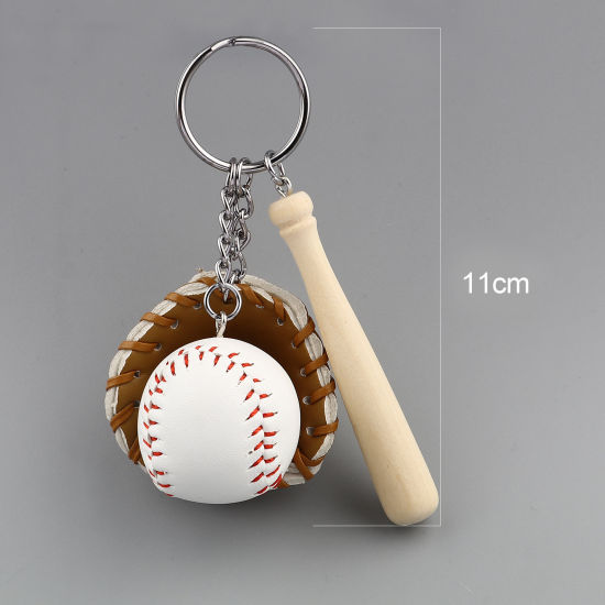 Bild von PU & Holz Schlüsselkette & Schlüsselring Khaki Baseballschläger Handschuh 11cm, 1 Stück