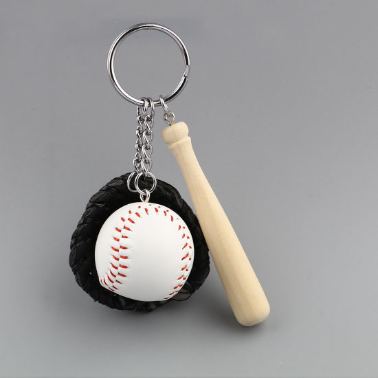 Bild von PU & Holz Schlüsselkette & Schlüsselring Schwarz Baseballschläger Handschuh 11cm, 1 Stück