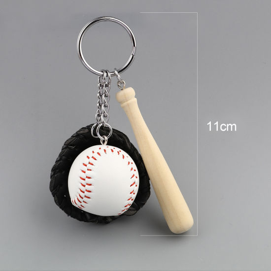 Bild von PU & Holz Schlüsselkette & Schlüsselring Schwarz Baseballschläger Handschuh 11cm, 1 Stück