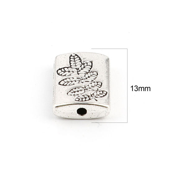 Picture of Zinc Based Alloy Spacer Beads Rectangle Antique Silver Color Leaf About 13mm x 9mm, Hole: Approx 1.5mm, 50 PCs
