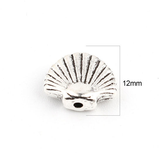 Picture of Zinc Based Alloy Ocean Jewelry Spacer Beads Scallop Antique Silver Color About 12mm x 9mm, Hole: Approx 1.5mm, 50 PCs