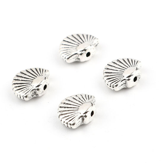 Picture of Zinc Based Alloy Ocean Jewelry Spacer Beads Scallop Antique Silver Color About 12mm x 9mm, Hole: Approx 1.5mm, 50 PCs