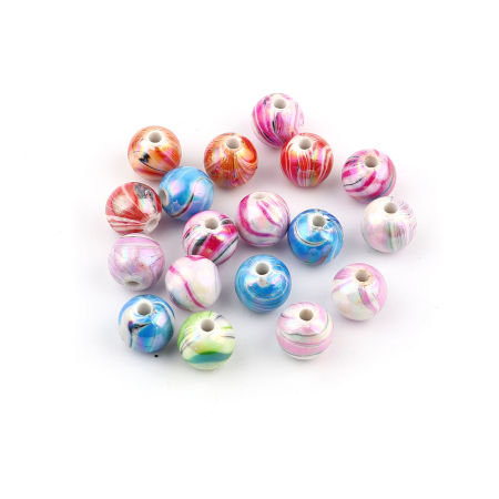 Acrylic Beads Round At Random Color Mixed Carved Pattern Plating About 10mm Dia., Hole: Approx 2.3mm, 100 PCs