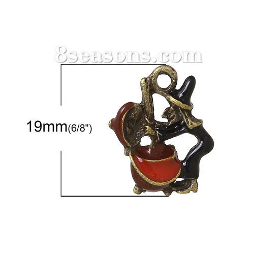 Picture of Zinc Based Alloy Halloween Charms Witch Antique Bronze Black & Red Enamel 19mm( 6/8") x 15mm( 5/8"), 10 PCs