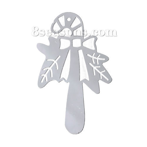 Picture of 304 Stainless Steel Filigree Stamping Pendants Christmas Candy Cane Silver Tone 39mm(1 4/8") x 24mm(1"), 10 PCs