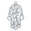 Picture of 304 Stainless Steel Filigree Stamping Pendants Hamsa Symbol Hand Silver Tone Hollow 48mm(1 7/8") x 28mm(1 1/8"), 2 PCs