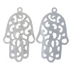 Picture of 304 Stainless Steel Filigree Stamping Pendants Hamsa Symbol Hand Silver Tone Hollow 48mm(1 7/8") x 28mm(1 1/8"), 2 PCs